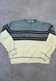 VINTAGE KNITTED JUMPER ABSTRACT PATTERNED GRANDAD SWEATER