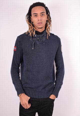 NAPAPIJRI MENS VINTAGE SWEATSHIRT JUMPER MEDIUM BLUE 90'S