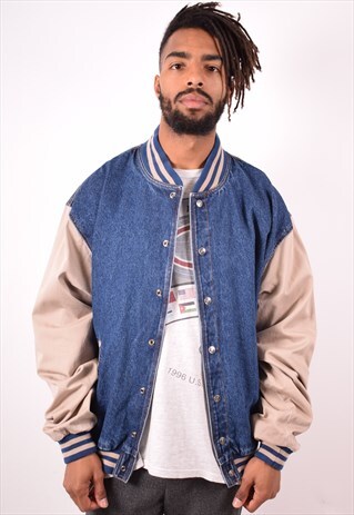 MENS VINTAGE DENIM BOMBER JACKET XL BLUE 90S