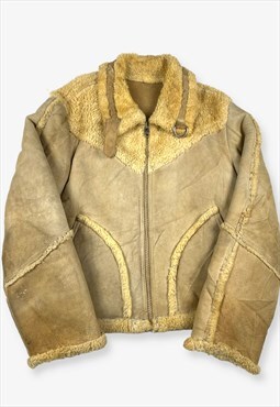 Vintage Suede Leather Flight Jacket Beige Medium