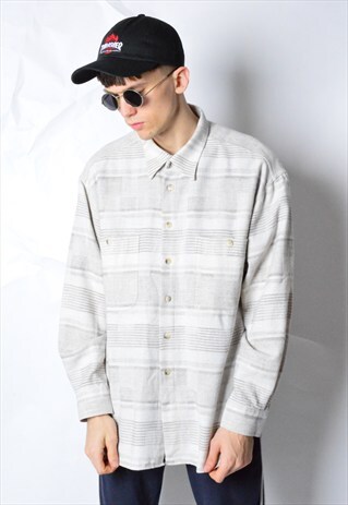 VINTAGE 90S BEIGE STRIPED LONG SLEEVE SHIRT