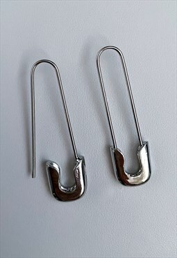 Silver Safety Pin Earrings 
