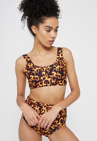 HIGH WAISTED BIKINI IN FLAME PRINT