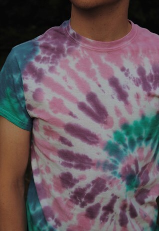 PINK, BLUE, PURPLE AND TEAL SPIRAL TIE DYE T-SHIRT