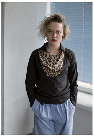 VINTAGE 90'S BLACK ANIMAL PRINT DETAIL BLOUSE