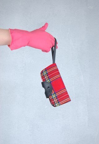 Vintage 90's small tartan funky glam wallet bag in hot red 