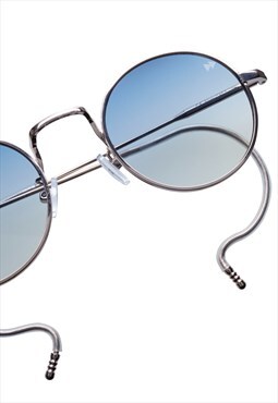 Retro Blue Sunglasses - Silver Frame with Blue lens