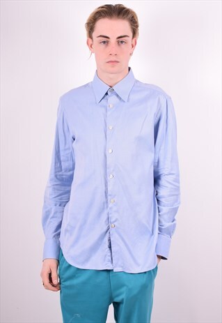 FERRE MENS VINTAGE SHIRT LARGE BLUE 90'S