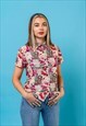 CLAIR HOT PINK LION PRINT COTTON HAWAIIAN SHIRT