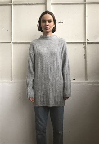 VINTAGE 90' COOL GRUNGE LONG GREY SILK JUMPER
