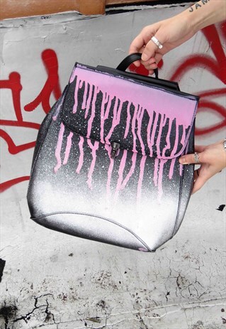 PINK AND BLACK DRIPPING GRAFFITI FAUX LEATHER BACKPACK