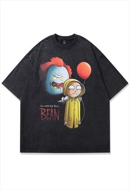 Creepy clown t-shirt scary tee grunge top in vintage grey