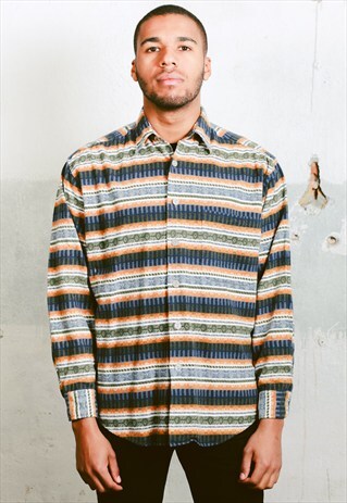 VINTAGE AZTEC STRIPED FLANNEL SHIRT