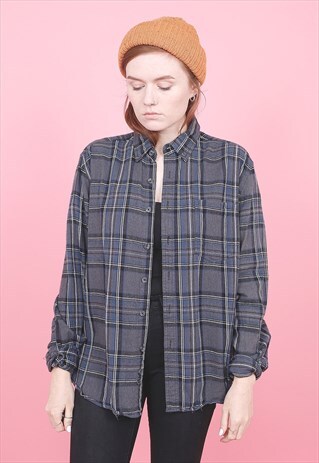 VINTAGE BLUE CHECK FLANNEL SHIRT /R10144
