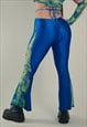 Y2K RAVER GRAPHIC PRINT AND BLUE TIE WAIST FESTIVAL FLARES