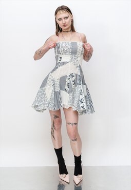 Vintage Y2K iconic whimsical dress in blue & white