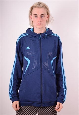 ADIDAS MENS VINTAGE HOODIE JACKET MEDIUM BLUE 90S
