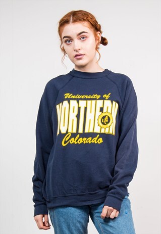VINTAGE 90'S NAVY UNIVERSITY COLLEGE SWEATSHIRT