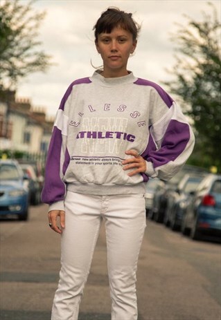 VINTAGE ELLESSE SWEATSHIRT IN A PURPLE, GREY AND WHITE