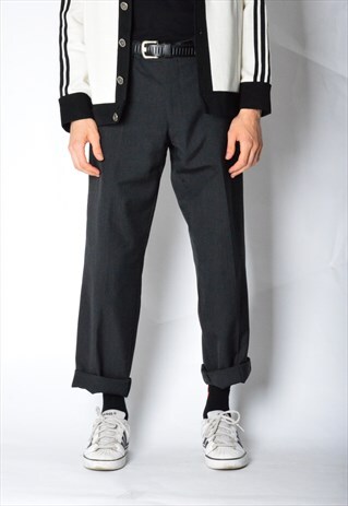 VINTAGE 90S BLACK GREY STRIPED WOOL BLEND PANTS