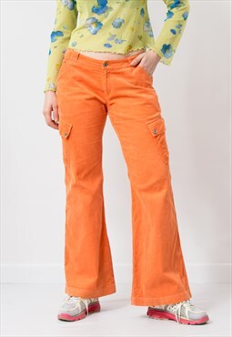 Y2K corduroy bootcut pants in orange low waist