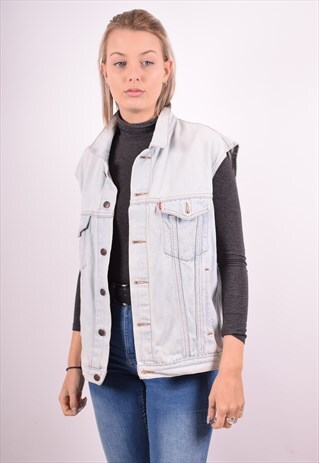 LEVI'S WOMENS VINTAGE DENIM JACKET SLEEVELESS LARGE BLUE 90S