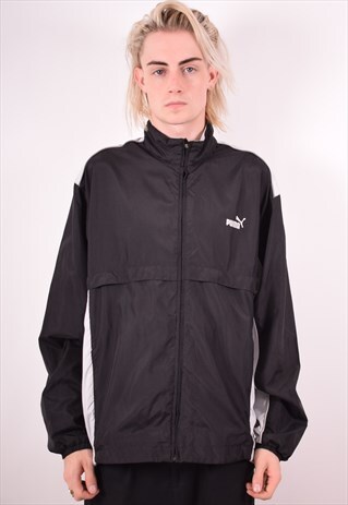 PUMA MENS VINTAGE TRACKSUIT TOP JACKET XL BLACK 90S