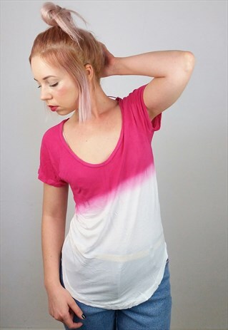 VINTAGE LIGHT KNIT PINK WHITE TOP / T-SHIRT
