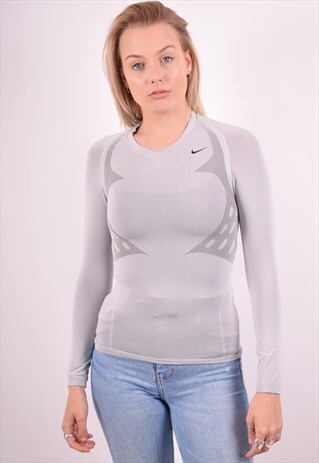 NIKE WOMENS VINTAGE TOP LONG SLEEVE XS GREY 90S