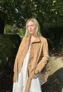 Vintage Suede Size L Belted Trench Coat in Brown