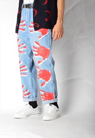 REWORKED RED HAND PAINTED VINTAGE 90S WRANGLER JEANS