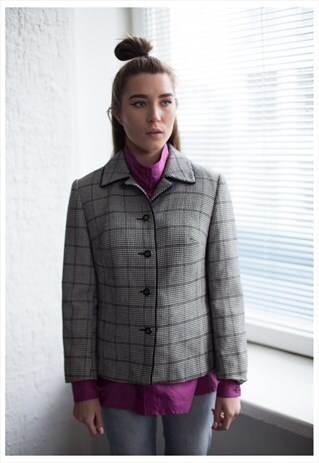 VINTAGE 80'S BLACK/WHITE PLAID BLAZER