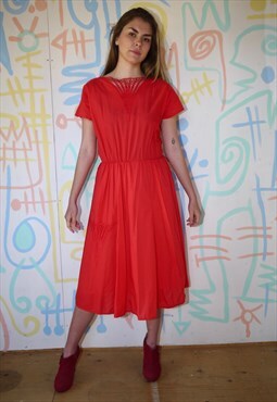 Dress Vintage 80s Red Knee Length 50s Style Size 8 - 10