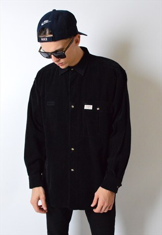 VINTAGE 90S BLACK CORDUROY LONG SLEEVE SHIRT