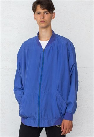 VINTAGE BLUE BOMBER SILK JACKET