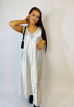 Vintage 00s Y2K White Satin Lace Summer Slip Dress