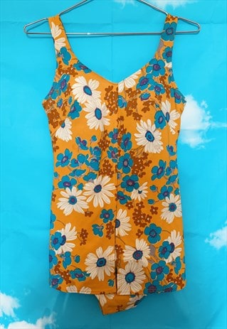 VINTAGE 60'S FLOWER POWER BEACHWEAR PLAYSUIT SWIMSUIT