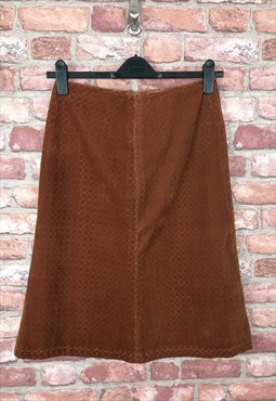 Vintage 90s Midi Knee Length Aline Brown Suedette Skirt