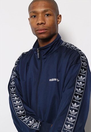 VINTAGE ADIDAS 3 STRIPE TAPE LOGO TRACK TOP JACKET BLUE