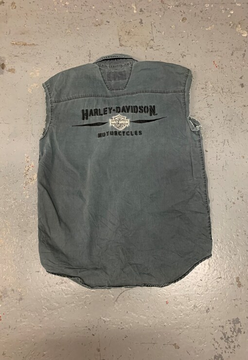 harley davidson sleeveless denim shirt