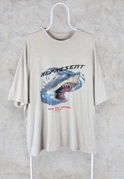 Represent Beige Graphic T Shirt Great White Shark XXL