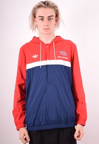 ADIDAS MENS VINTAGE PULLOVER JACKET MEDIUM NAVY BLUE 90S