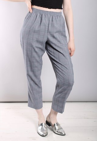 VINTAGE 90S GREY CHECK CROPPED TROUSERS