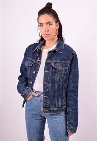 WOMENS VINTAGE DENIM JACKET MEDIUM NAVY BLUE 90'S