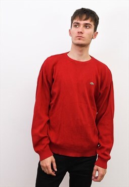 Vintage Men's L V Neck Sweater Jumper Pullover Red Cotton