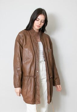 Casata 80's Vintage Parka Brown Leather Coat Jacket