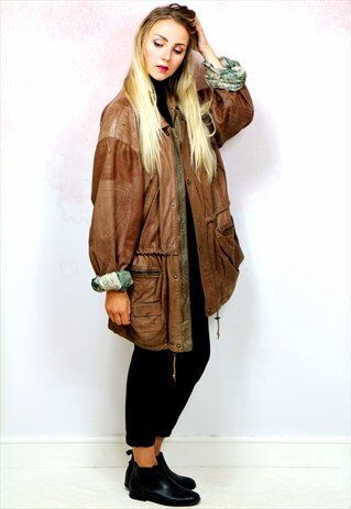 1980S OVERSIZED BROWN TAN REAL LEATHER JACKET COAT