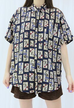 90s Vintage Navy Floral Shirt (Size XL)