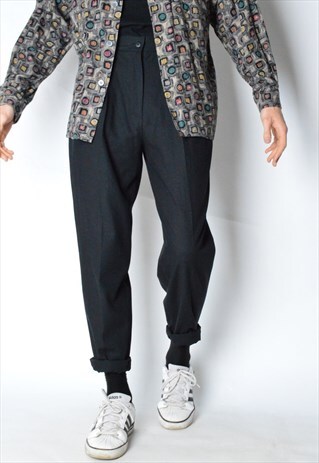 VINTAGE 90S UNISEX BLACK MINIMALIST LINEN BLEND PANTS