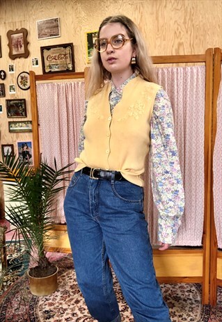 VINTAGE 70S 80S YELLOW KNIT SPENCER VEST